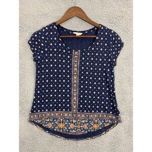 LUCKY BRAND S/P Blue Floral Mandal Geometric Artistic Design Sleeveless Shirt